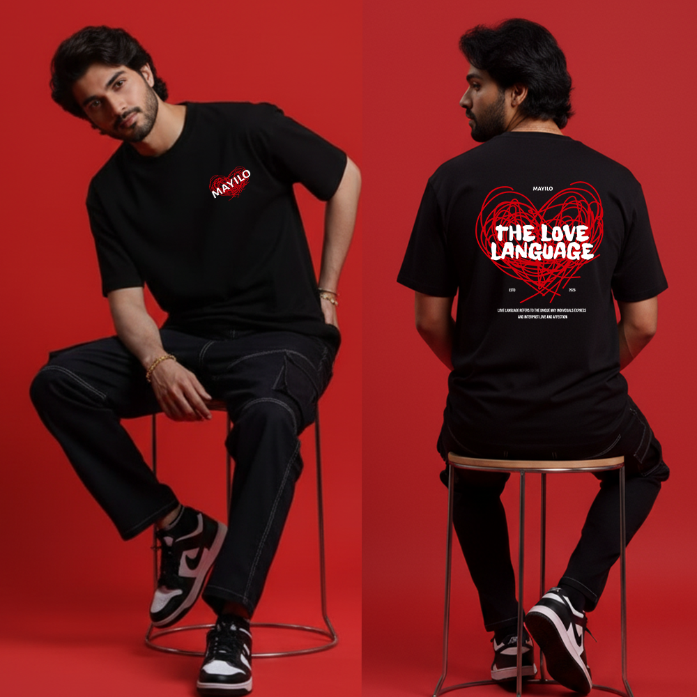 Scribbled Heart Graphic Tee | "The Love Language" Aesthetic T-Shirt | MAYILO Unisex Black Top
