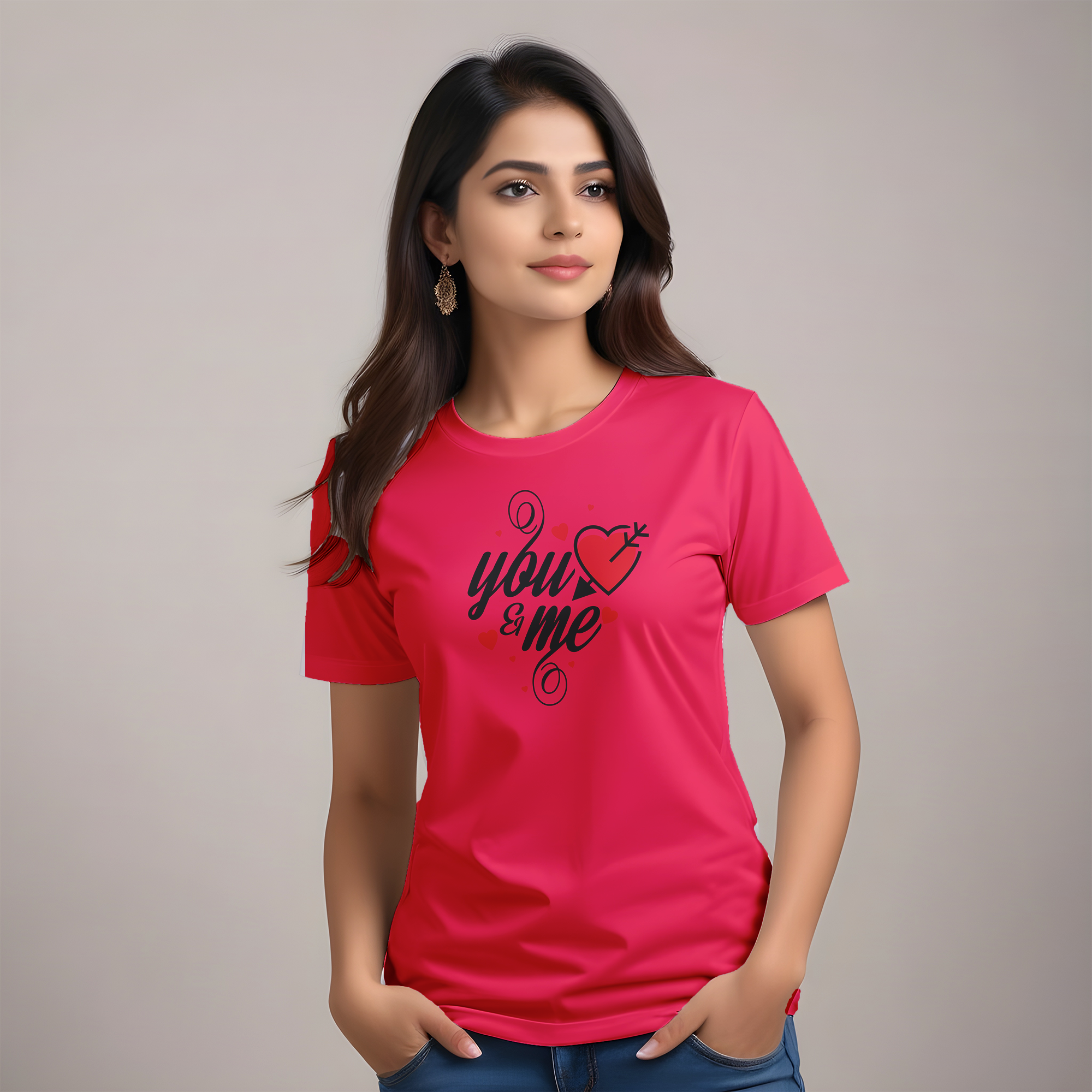 "You & Me" Heart Graphic T-Shirt – Casual Women’s Tee