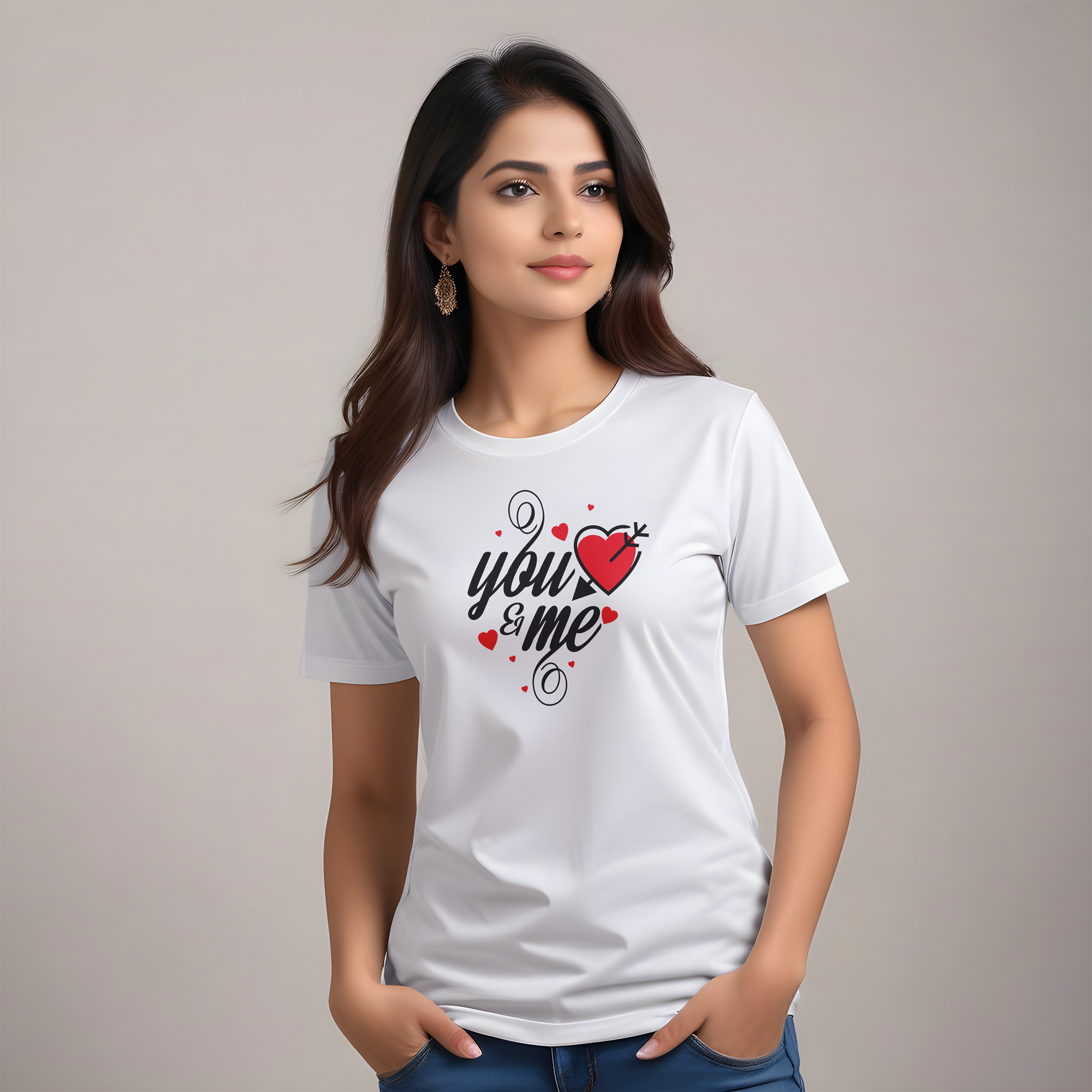 "You & Me" Heart Graphic T-Shirt – Casual Women’s Tee