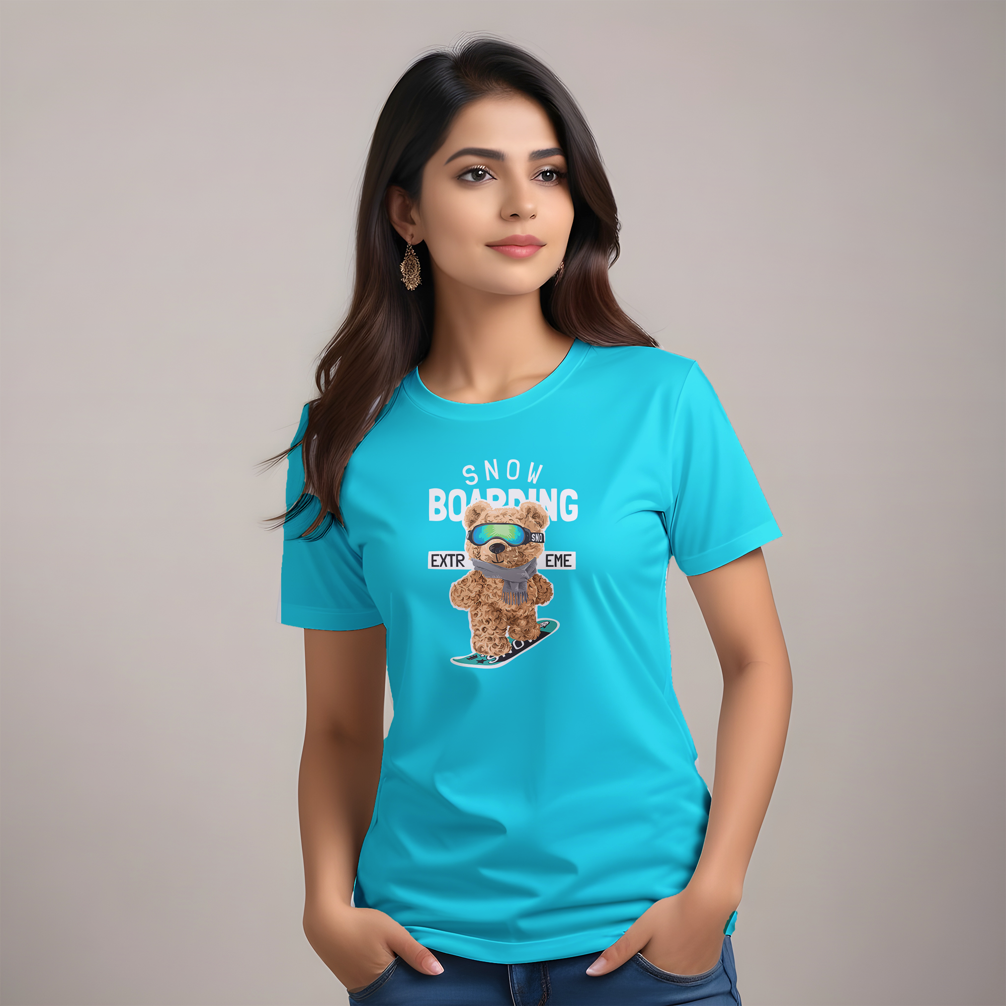 Fun Casual Women’s Tee-Snowboarding Bear Graphic