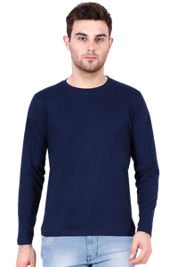Navy Blue Plain Full Sleeves Regular Fit T-shirt