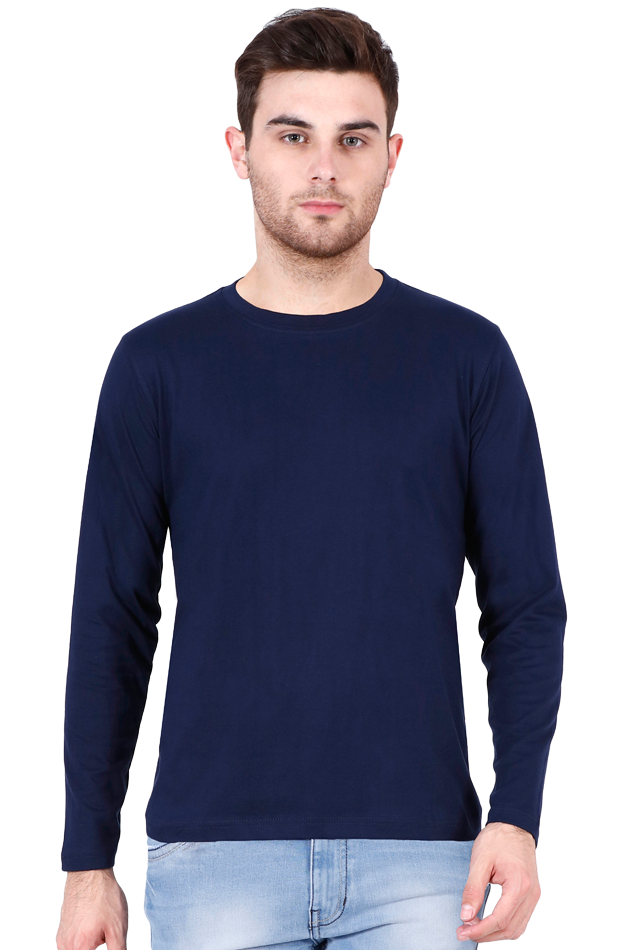 Navy Blue Plain Full Sleeves Regular Fit T-shirt