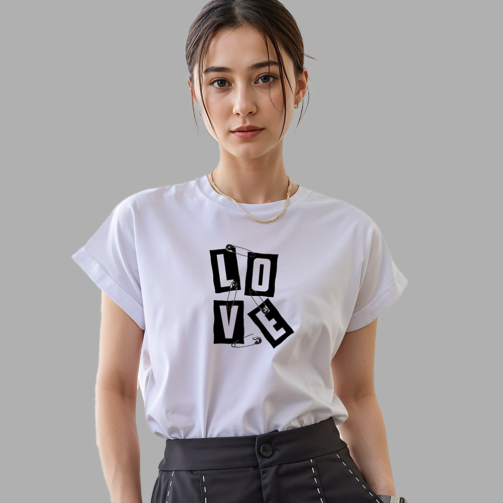 Punk-Inspired Love Tee – White Casual Statement Top
