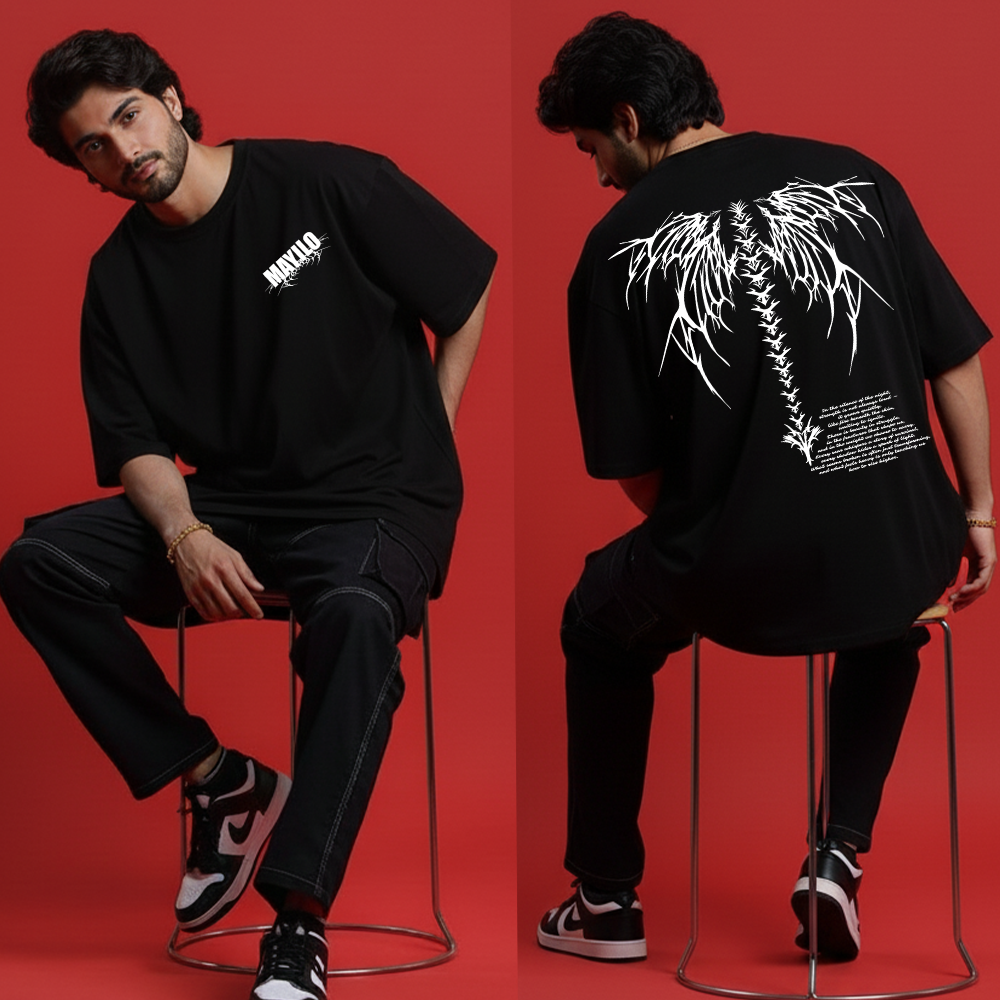 Unisex Black Oversized T-Shirt with Unique Abstract Back Graphic | MAYILO Streetwear
