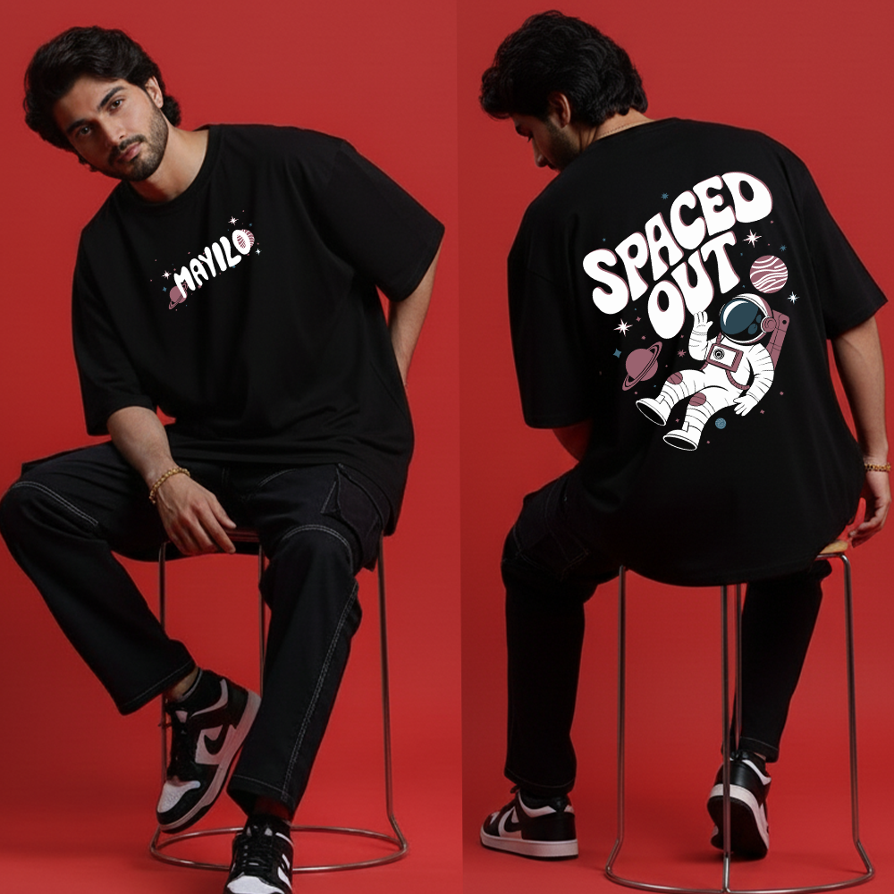Unisex Black Oversized Space Aesthetic Tee | Astronaut Back Print Streetwear