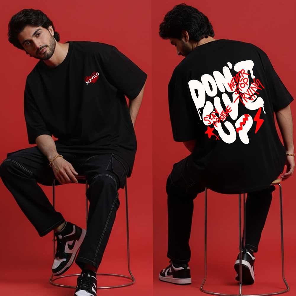Unisex Black Oversized Statement Tee | Edgy Text Back Graphic | MAYILO Comfort Fit