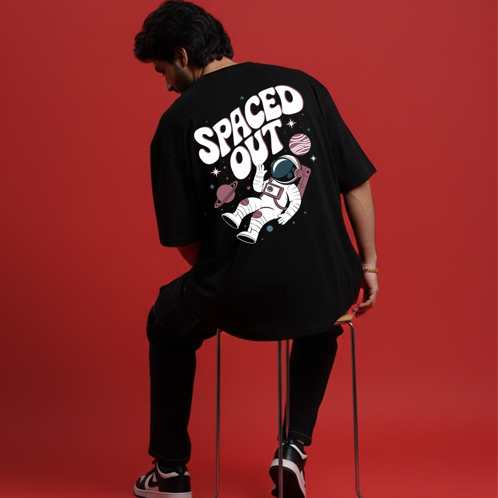 Unisex Black Oversized Space Aesthetic Tee | Astronaut Back Print Streetwear