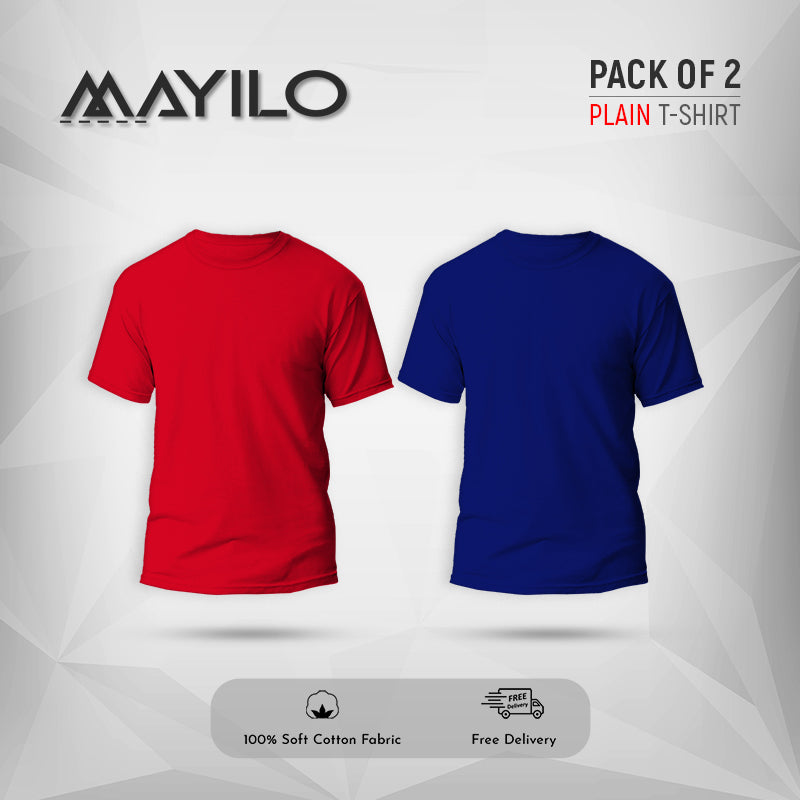 Red and Royal Blue Plain Round Neck Combos (Pack of 2)