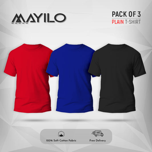 Red ,Royal Blue and Black Plain Round Neck Combos (Pack of 3)