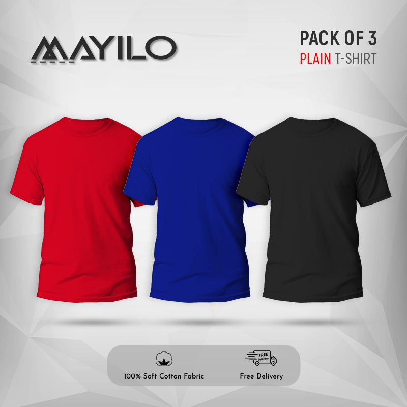 Red ,Royal Blue and Black Plain Round Neck Combos (Pack of 3)