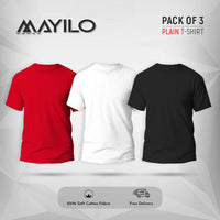 Red ,White and Black Plain Round Neck Combos (Pack of 3)