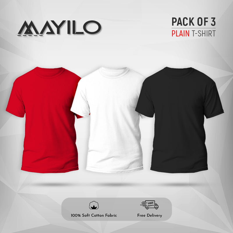 Red ,White and Black Plain Round Neck Combos (Pack of 3)