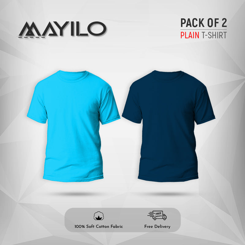 Sky Blue and Navy Blue Plain Round Neck Combos