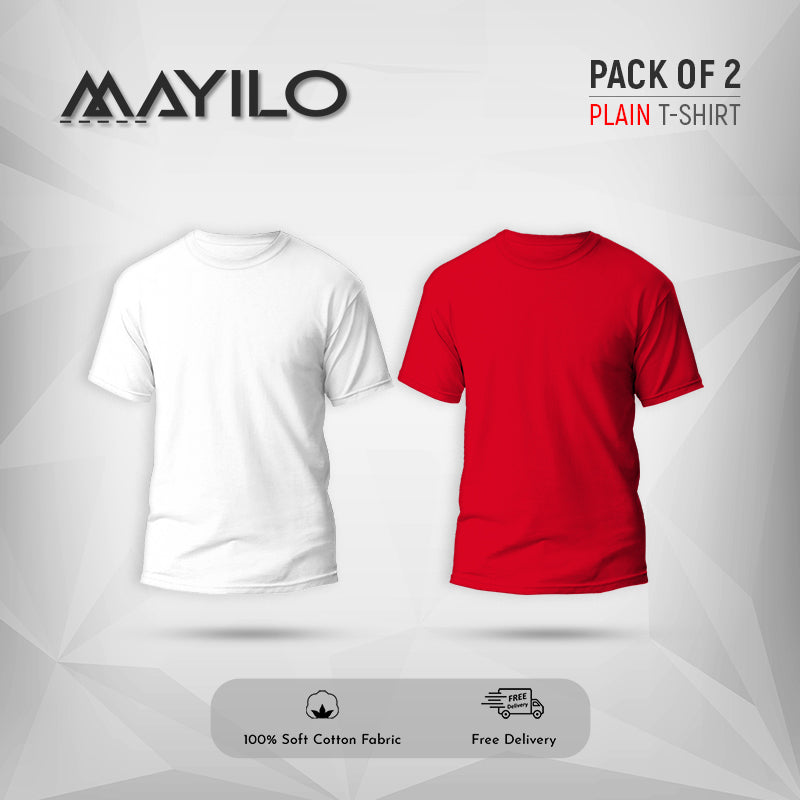 White and Red Plain Round Neck Combos