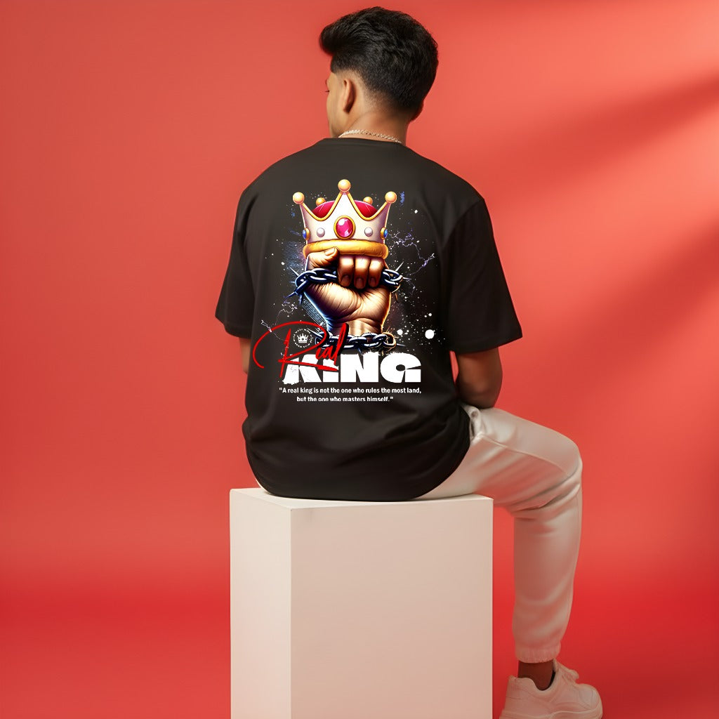 "Real King" Mindset Crown Fist Graphic Oversized T-Shirt