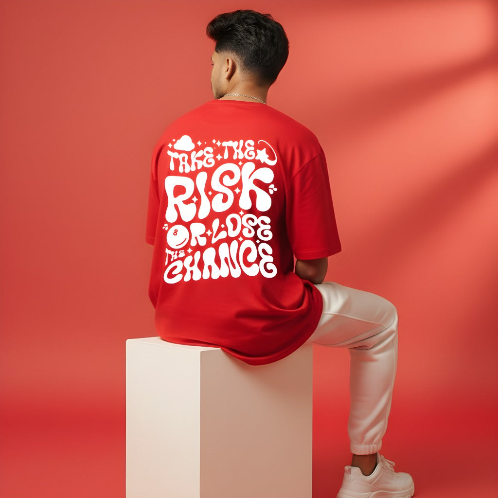 Take The Risk" Groovy Font Oversized Red T-Shirt
