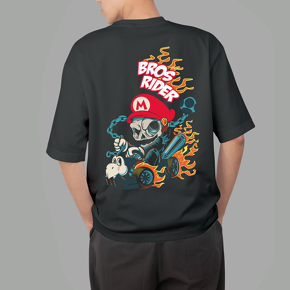 Oversized Back Graphic Printed Black T-shirt
