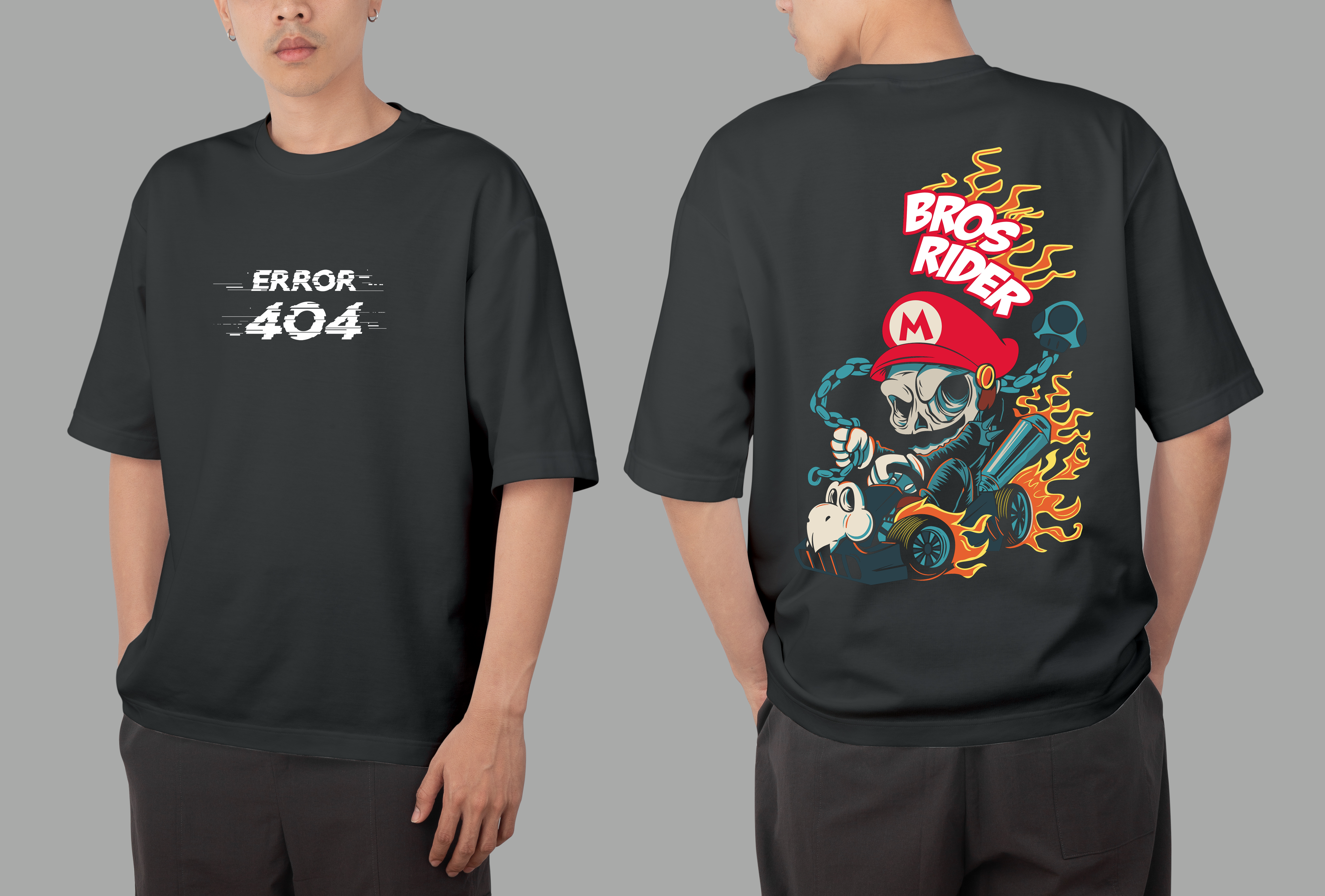 Oversized Back Graphic Printed Black T-shirt