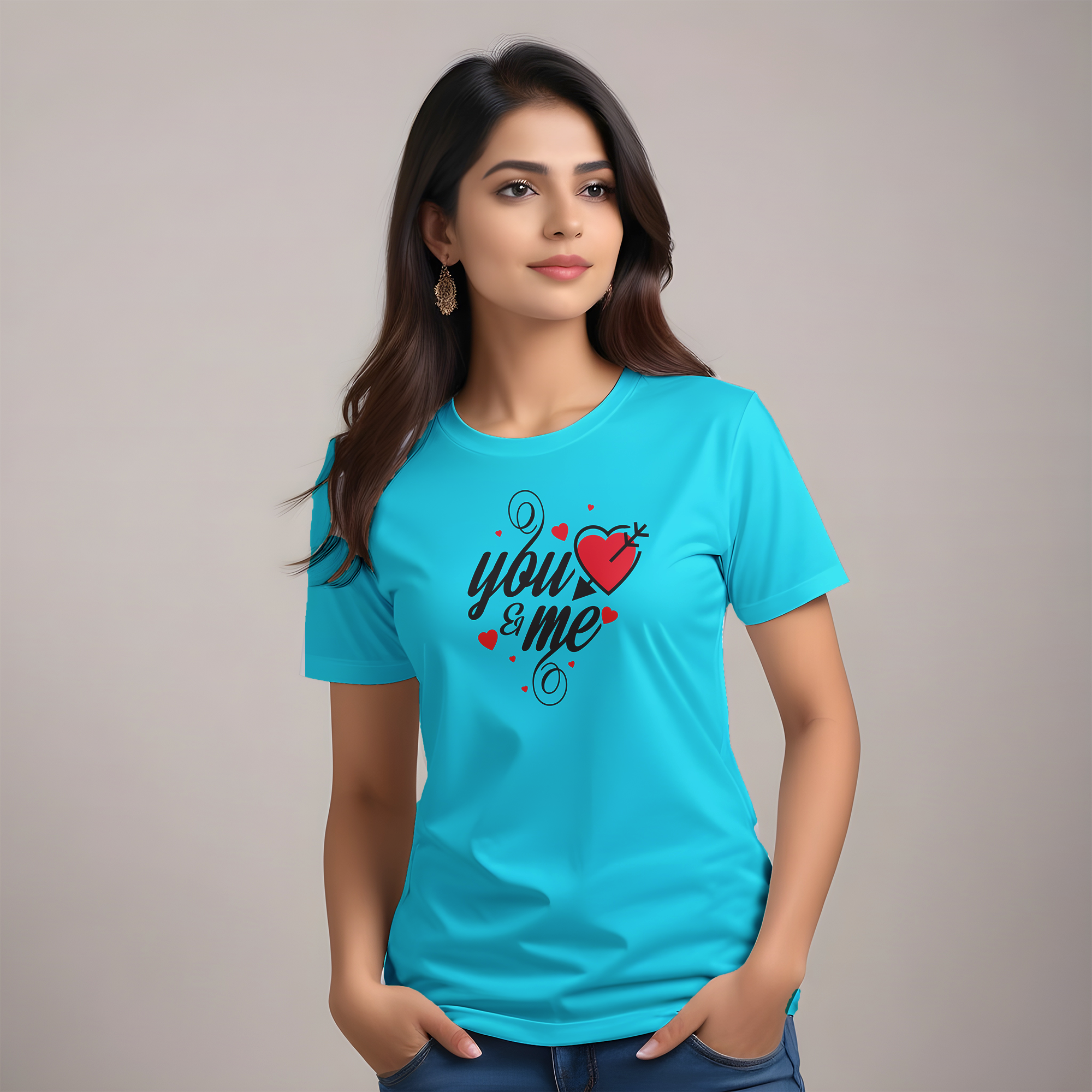 "You & Me" Heart Graphic T-Shirt – Casual Women’s Tee