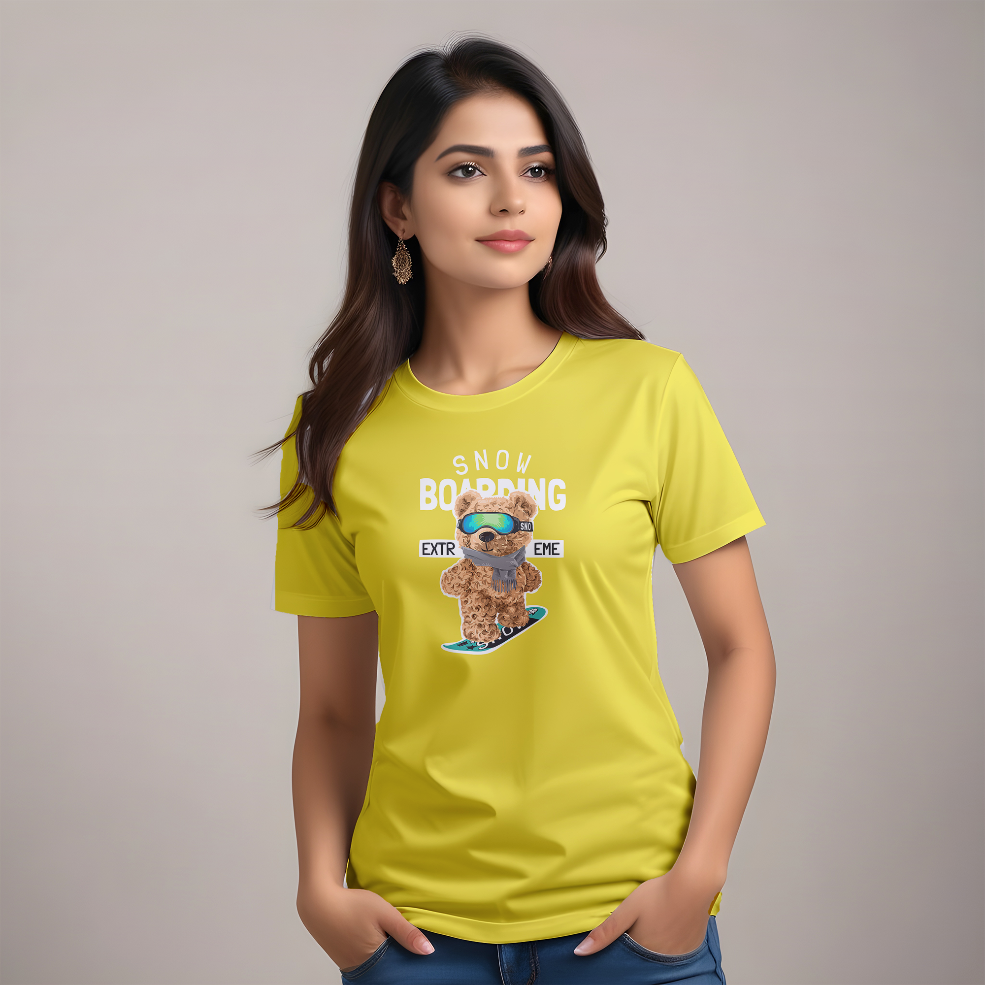 Fun Casual Women’s Tee-Snowboarding Bear Graphic