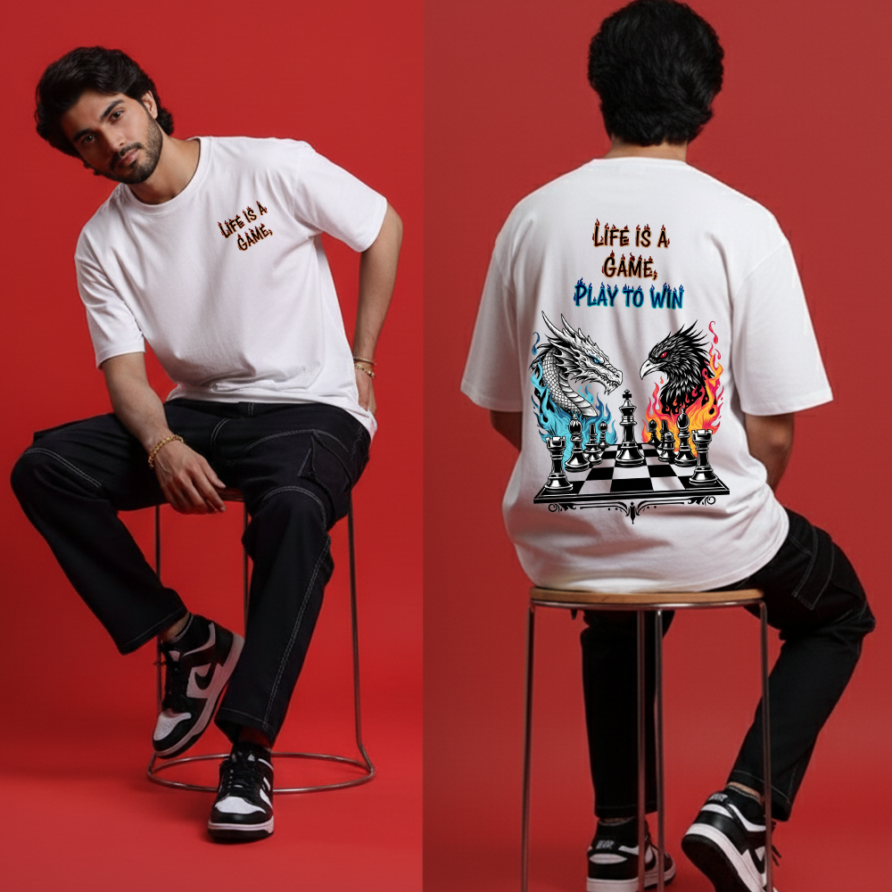 Life is a Game Graphic T-Shirt – Front & Back Print Oversized Tee for Men (Copy)