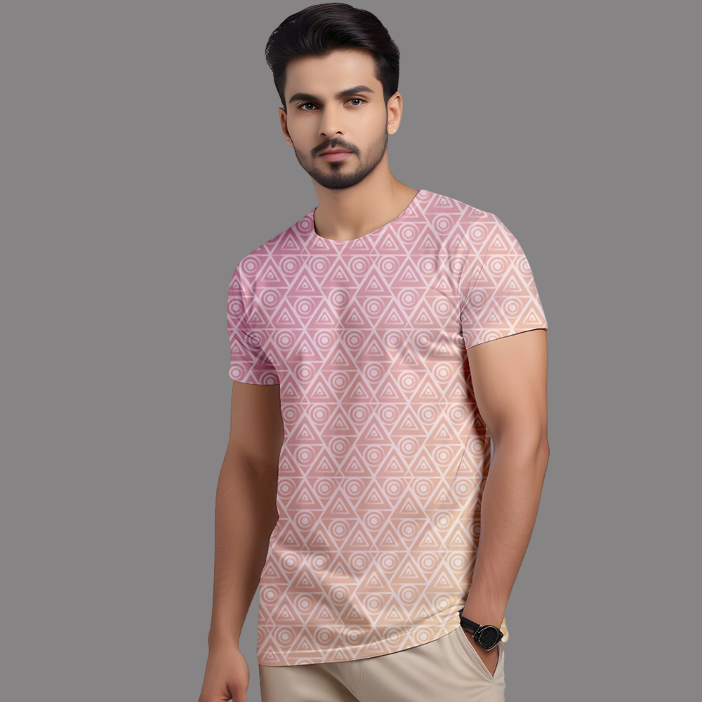 Men’s Gradient Triangle Pattern T-Shirt – Stylish Geometric Tee