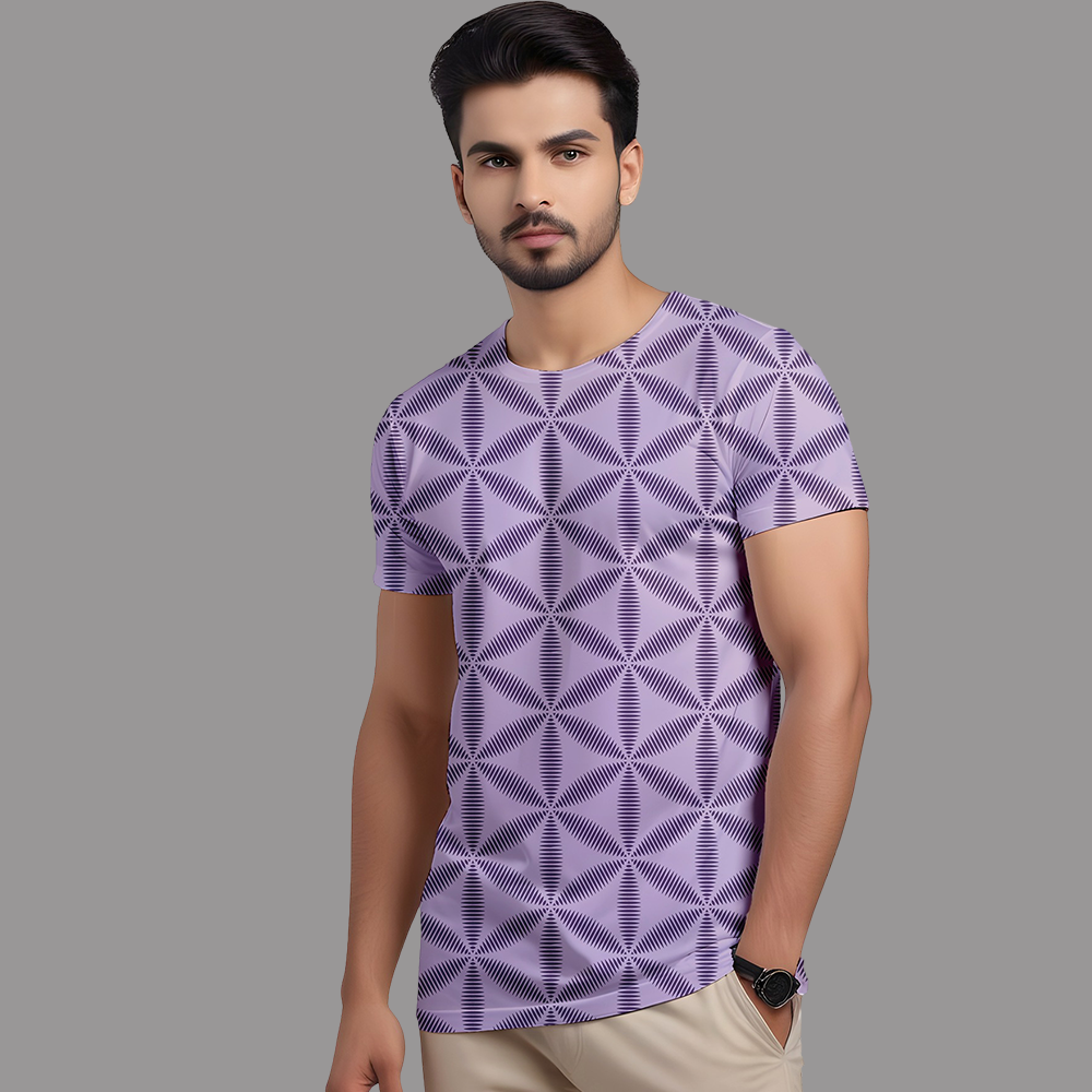 Men’s Purple Star Pattern T-Shirt – Stylish Casual Printed Tee
