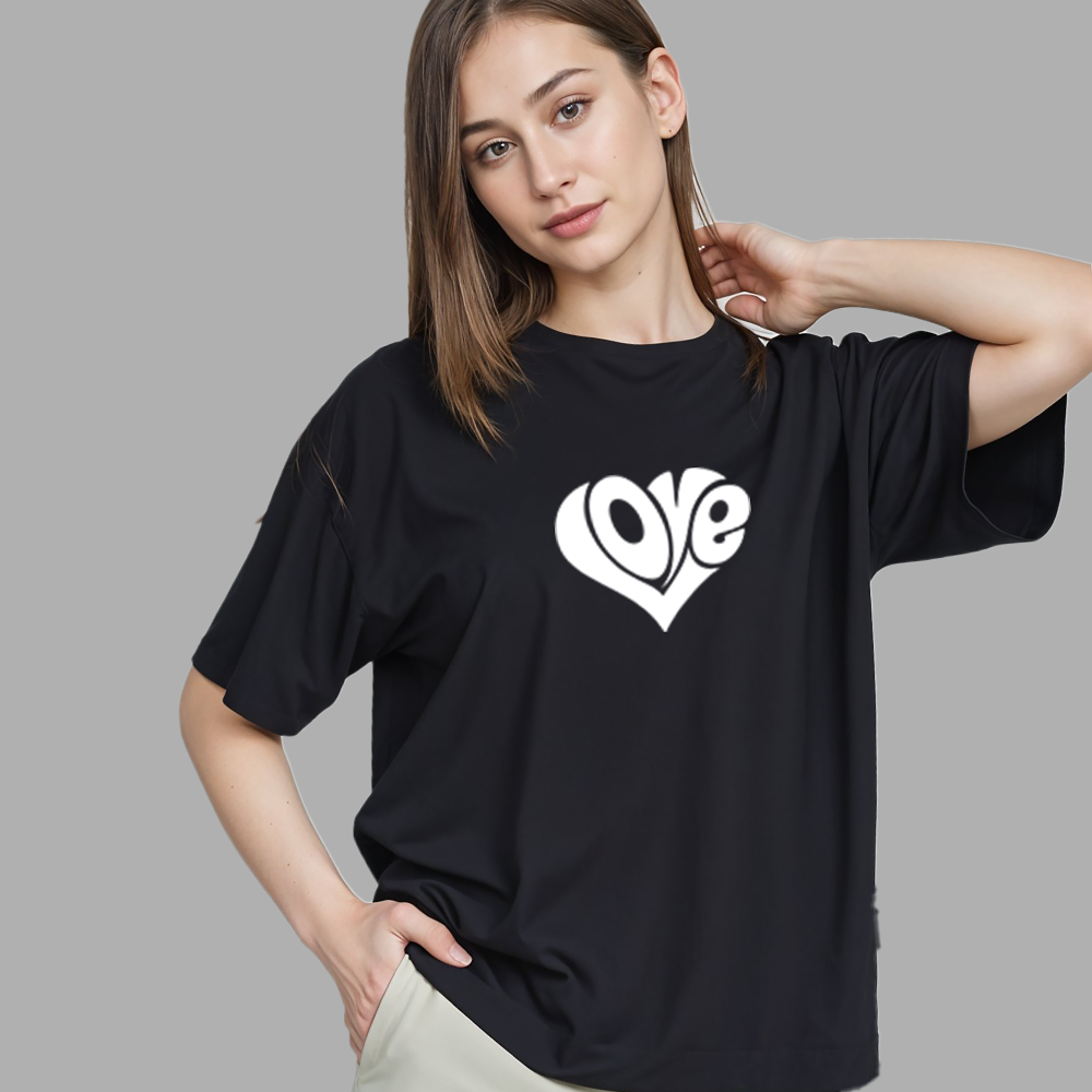 Love Heart Printed T-Shirt for Women – Soft, Stylish, Effortlessly Cool