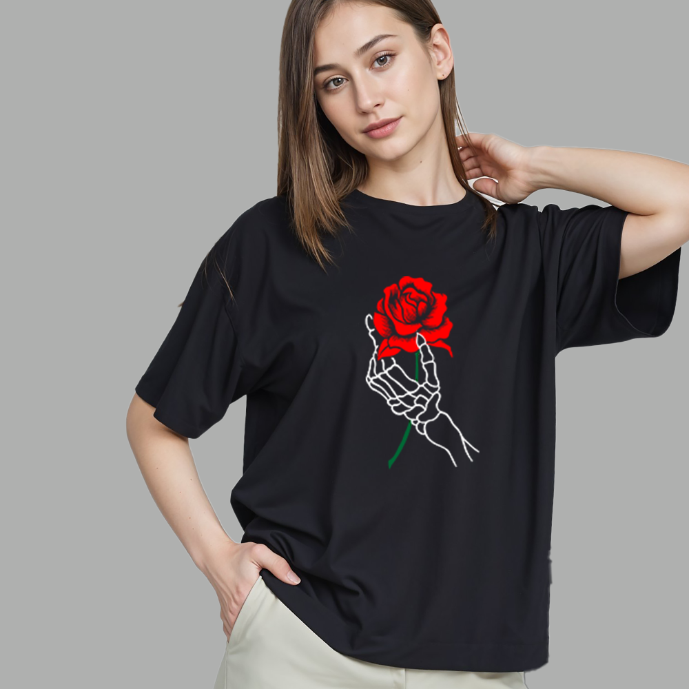 Bold Gothic Rose Graphic T-Shirt for Women
